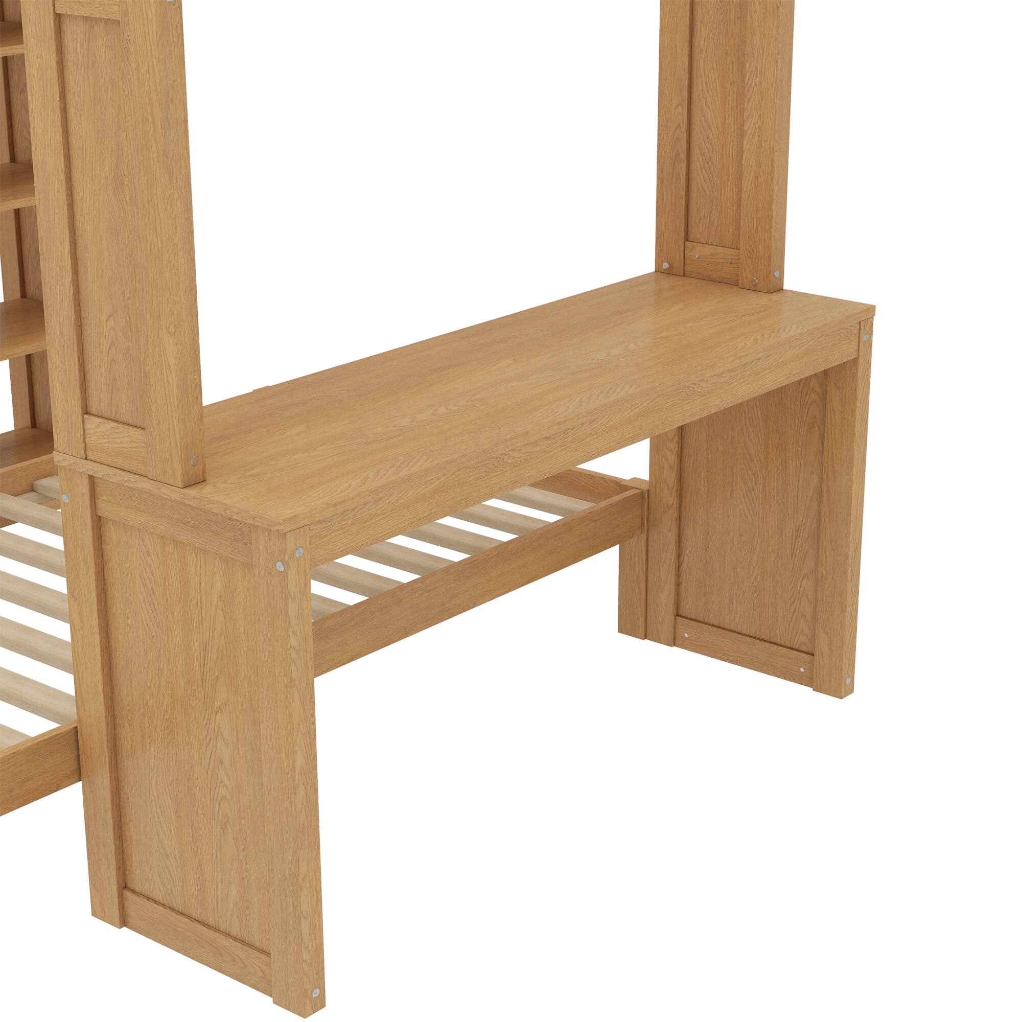 Alt View 5. TinyHomie - Natural Solid Wood Queen Over Twin Bunk Bed Dismountable Desk Shelves Wardrobe - white.