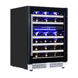 Akicon - Luchar 24” Built-in Dual Zone Wine Cooler Refrigerator with Temperature Memory 46 Bottles - Black