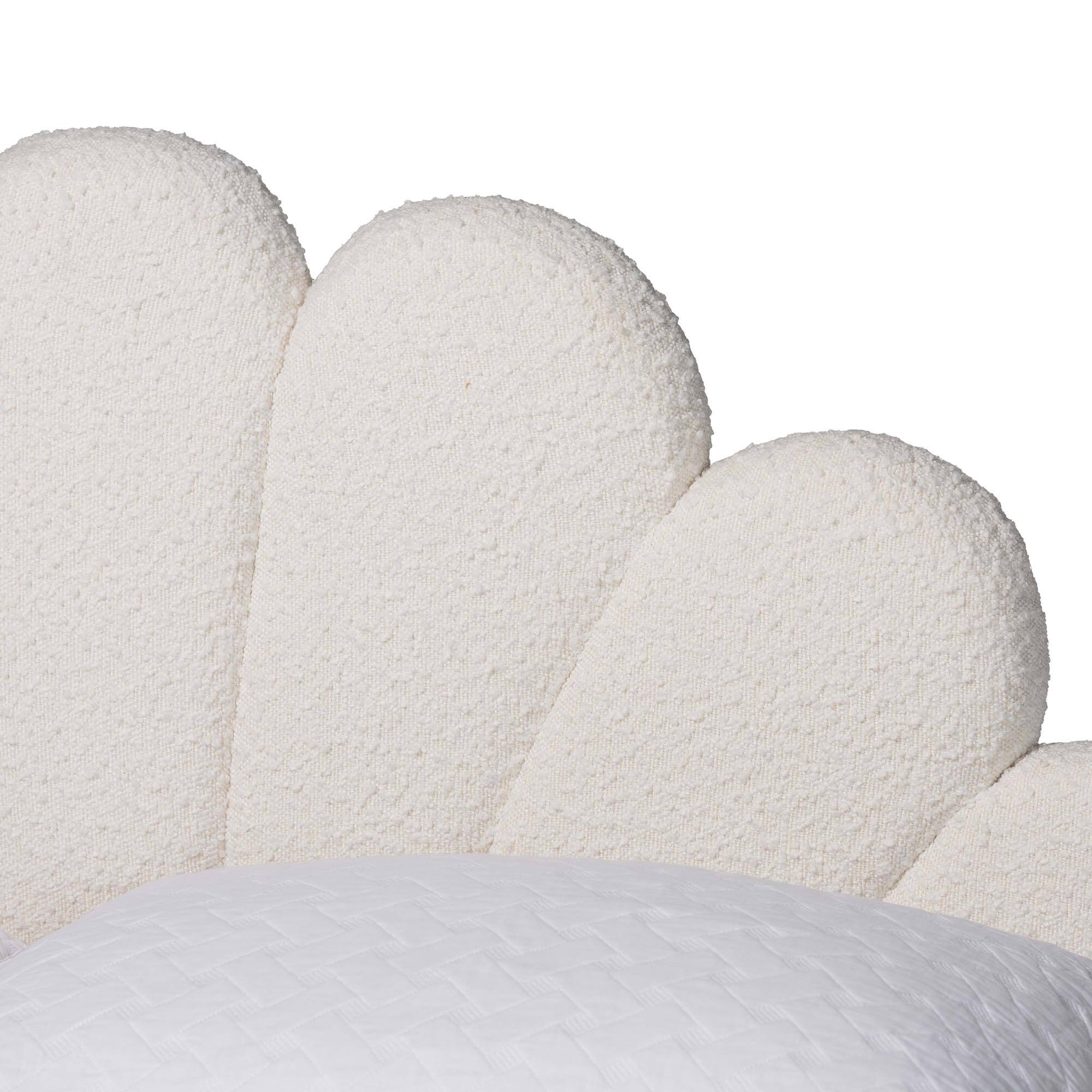 Back. Baxton Studio - Albion Boucle Upholstered Platform Bed – Soft Fabric Queen Size Bed Frame with Padded Headboard - Cream.