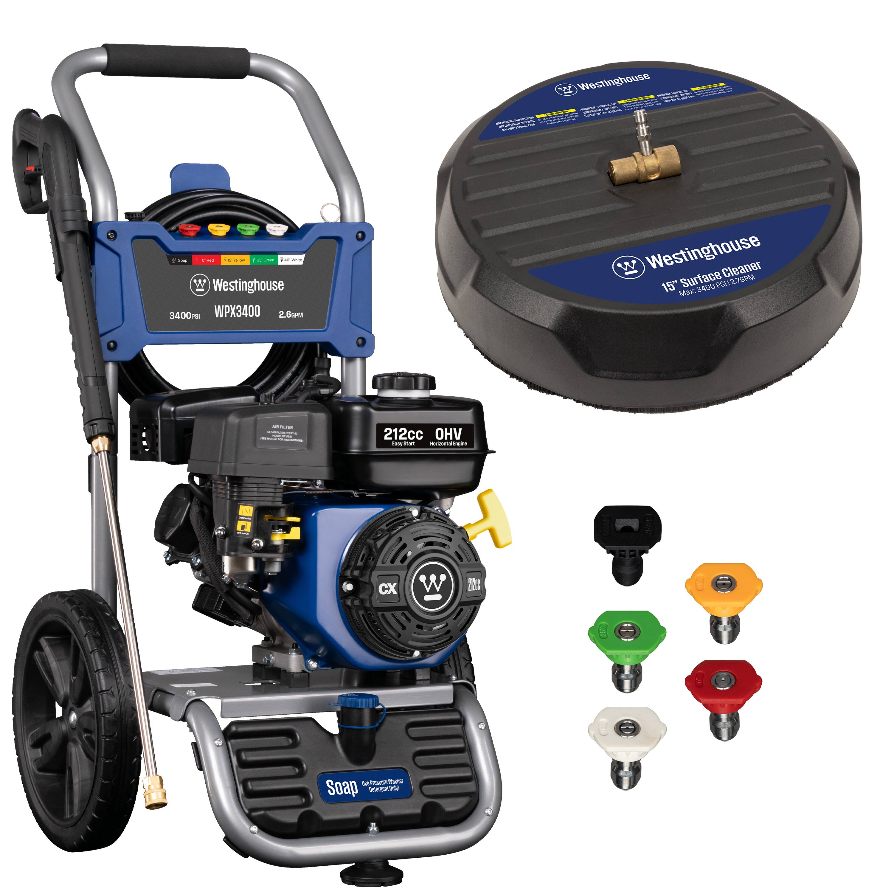 A Westinghouse 3400PM WPX3400 2.0 GPM 2.8 GPM Westinghouse Cleaner 15" Surface 7GPM 212cc OHV Soap