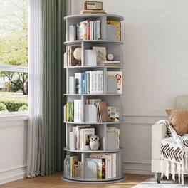 Aheaplus - 6-Tier Rotating Wood Bookshelf Tower - 360° Revolving Narrow Corner Organizer for Small Spaces, Bedroom & Office - Black