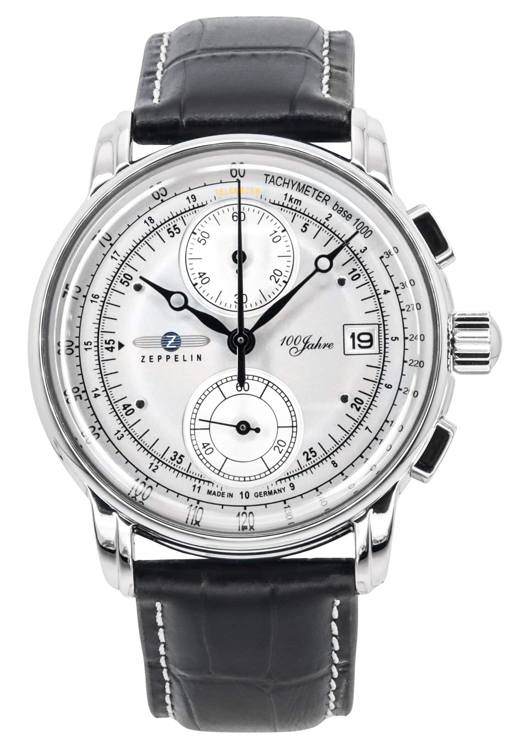 Zeppelin - Jahre Chronograph Leather Strap Dial Quartz 86701 Men's Watch - Silver