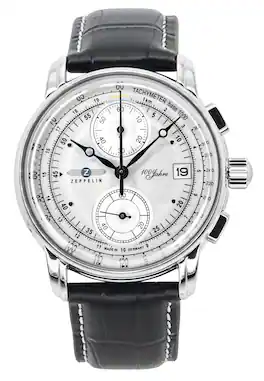 Zeppelin - Jahre Chronograph Leather Strap Dial Quartz 86701 Men's Watch - Silver
