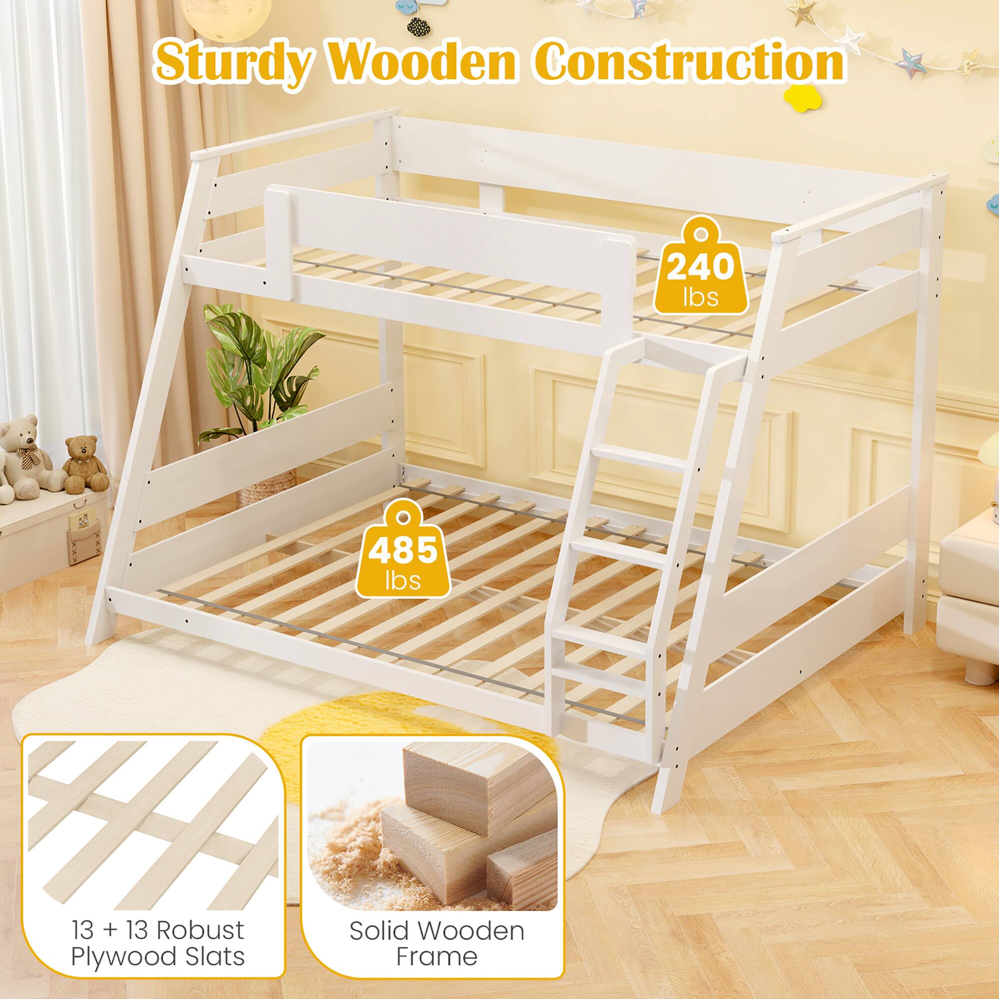 Sturdy Wooden Construction

240 lbs

485 lbs

13 + 13 Robust Plywood Slats

Solid Wooden Frame