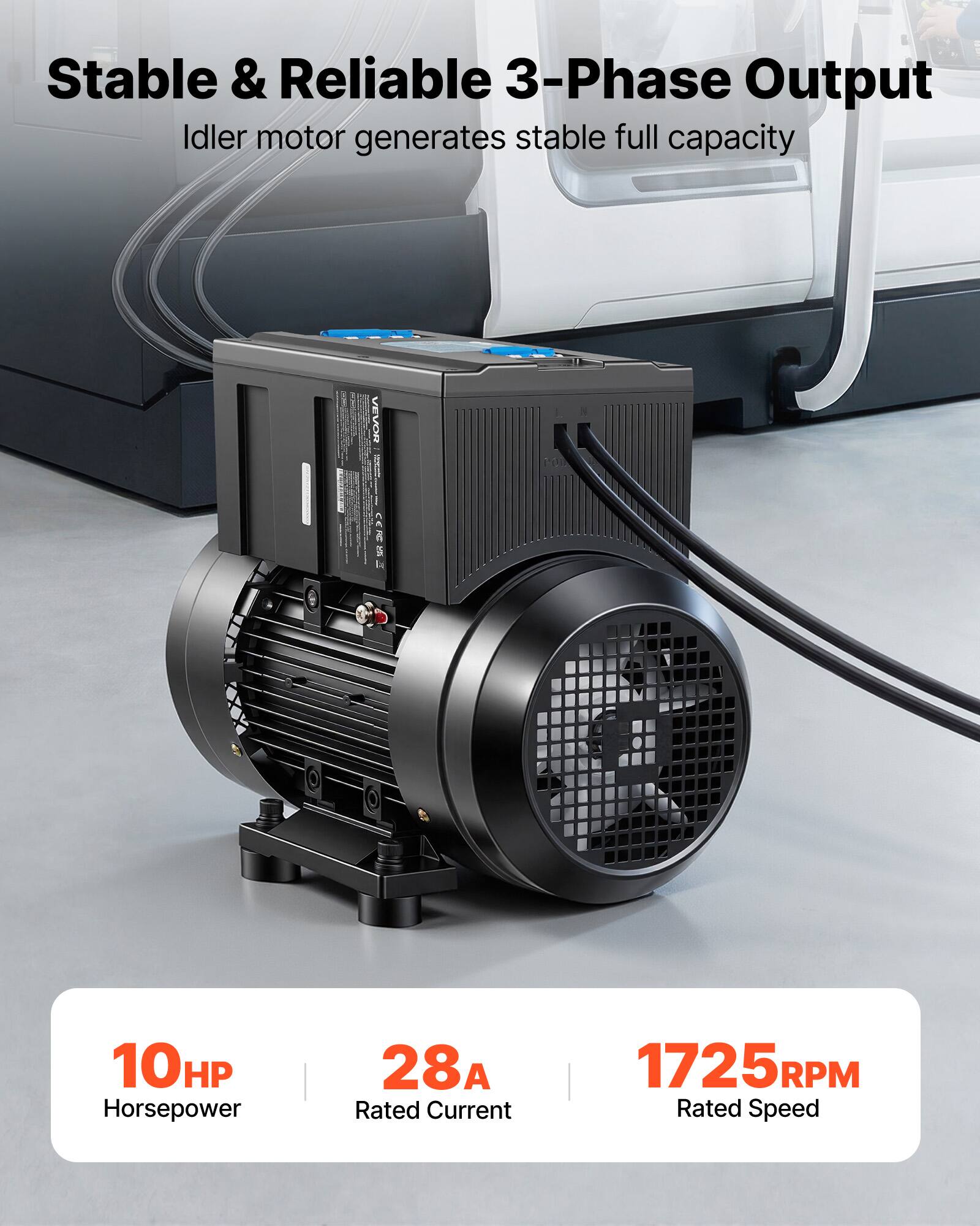 Stable & Reliable 3-Phase Output Idler motor generates stable full capacity

VEVOR - CERCHI

10HP Horsepower
28A Rated Current
1725RPM Rated Speed