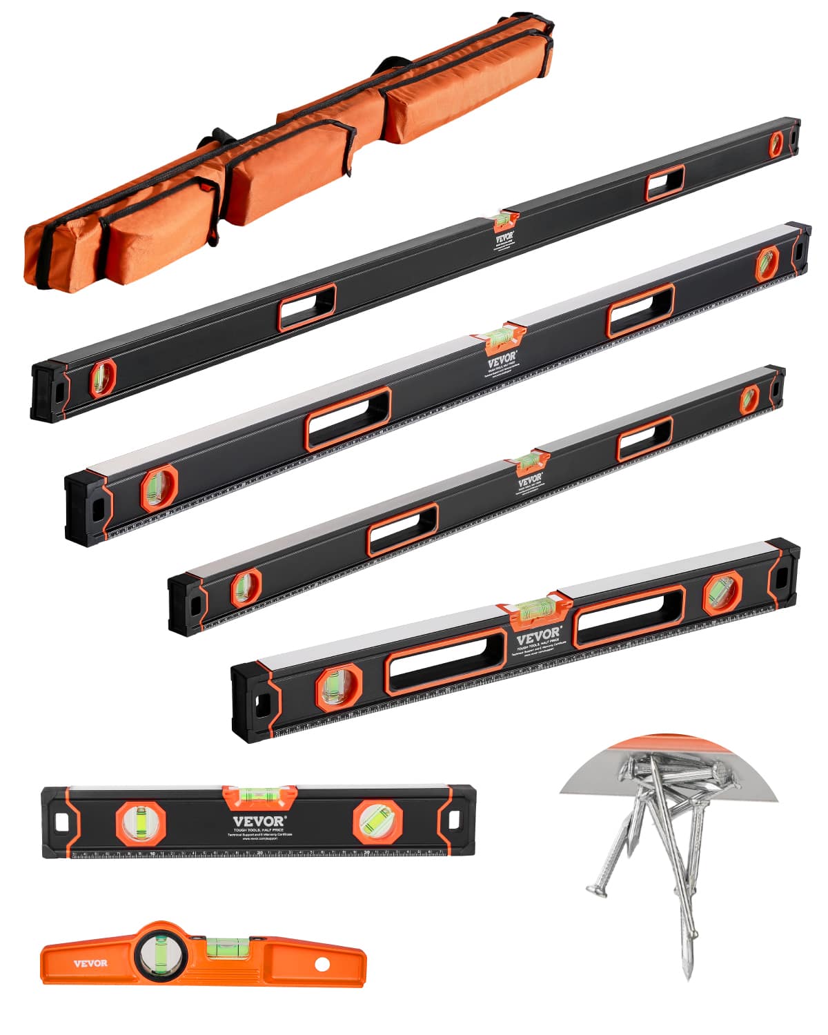 VEVOR - 6-Piece Torpedo Level, 78/48/32/24/16/10 Inch All Magnetic Levels Set, Bubble Vials Ruler for 45/90/180 Degree - Black + Orange price history on PriceWatchPro