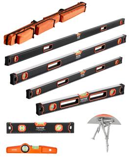 VEVOR - 6-Piece Torpedo Level, 78/48/32/24/16/10 Inch All Magnetic Levels Set, Bubble Vials Ruler for 45/90/180 Degree - Black + Orange