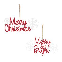 BreeBe - Metal Holiday Sentiment Ornament (Set of 12) - Red, White