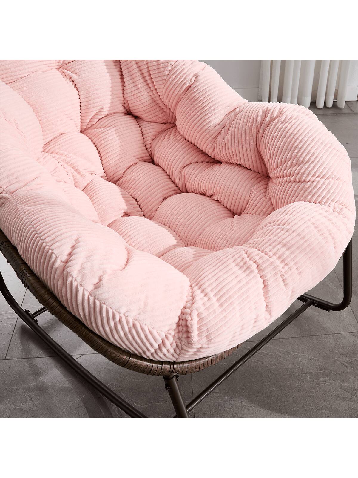 Alt View 2. Trinkets Crazed - Outdoor Indoor Rocking Chair With Padded Cushion, Oversized Patio Papasan Rocking Egg Chair - Pink.