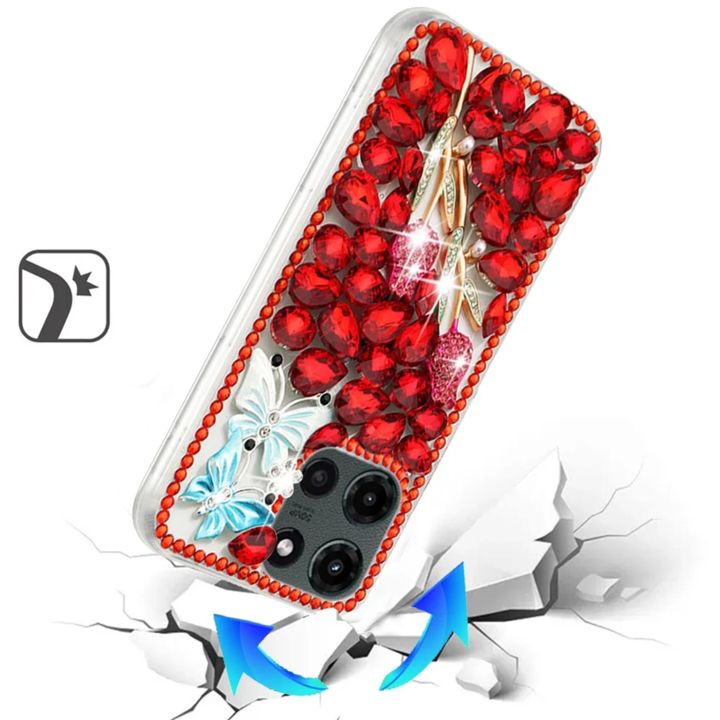 Angle. Kitcheniva - Full Diamond Bling With 3D Jewel Case Plus Tempered Glass For Moto G Stylus 2026/2025 Red Exquisite - Red.
