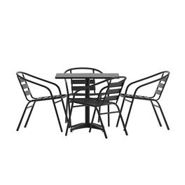 Emma + Oliver - 31.5'' Square Aluminum Indoor-Outdoor Table Set with 4 Slat Back Chairs - Black