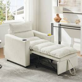 Kadyn - 3-in-1 Convertible Sleeper Sofa Chair Bed, Adjustable Pullout Velvet Sofa for Small Spaces - Beige