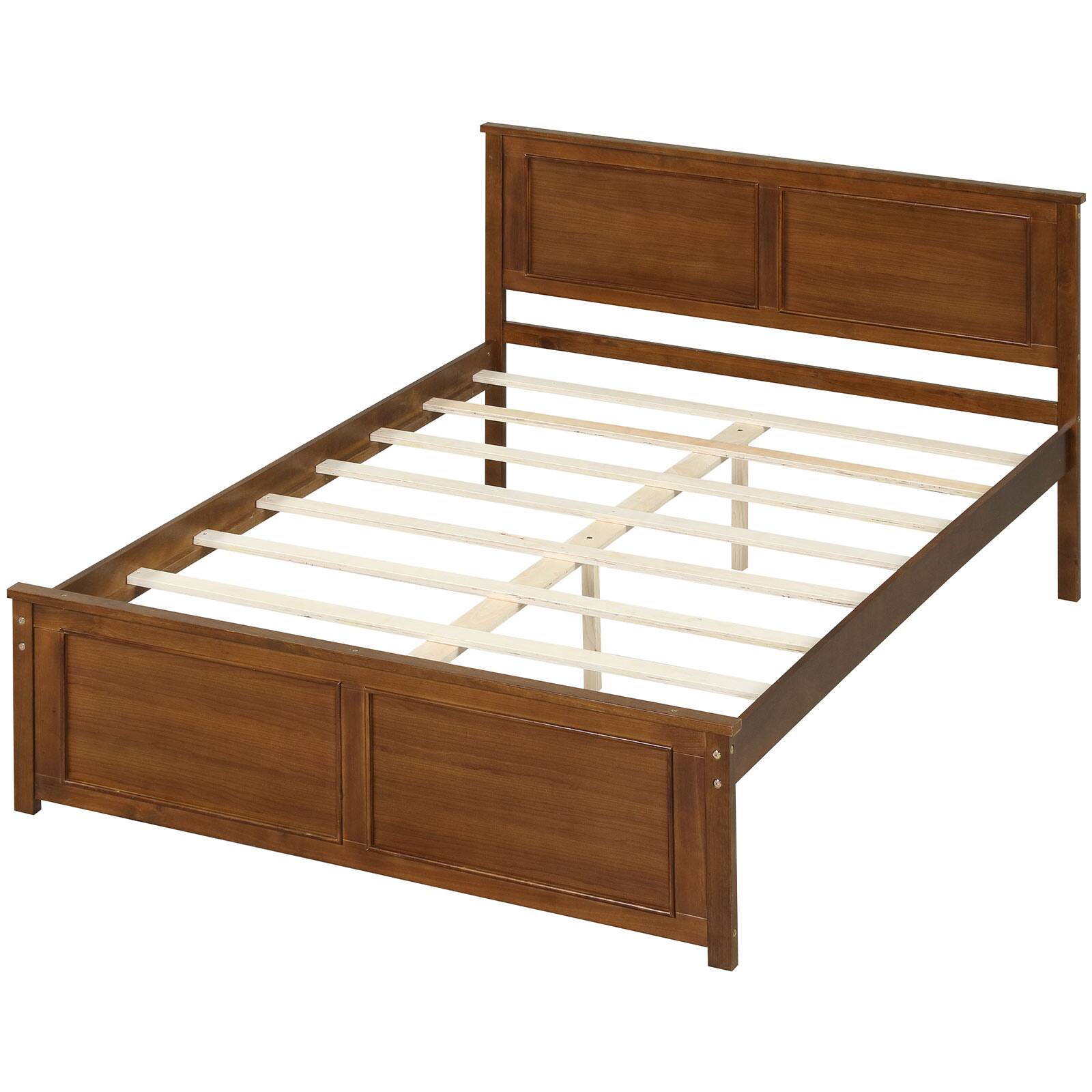 Alt View 9. Gymax - Gymax Full Size Bed Frame Farmhouse Wooden Platform Bed w/ Headboard Walnut - Brown.