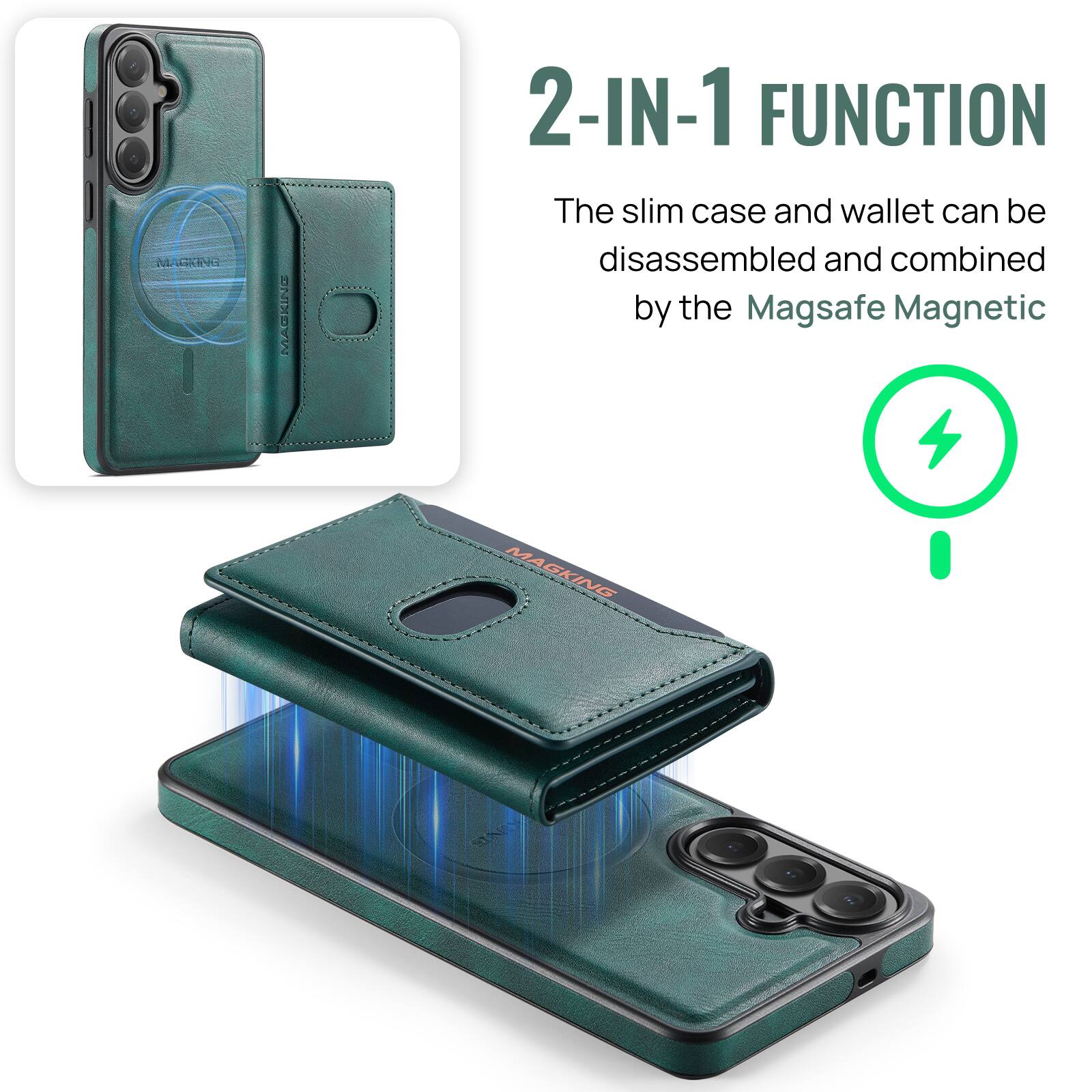 M GENG  
WACKING  
2-IN-1 FUNCTION  
The slim case and wallet can be disassembled and combined by the Magsafe Magnetic