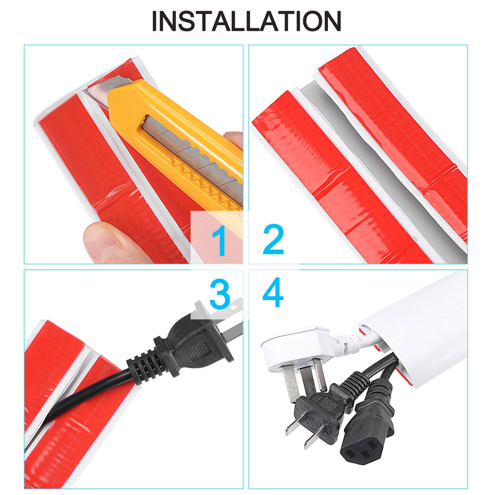 Alt View 4. Unique Bargains - Floor Cord Cover Cable Protector 3.3ft Self Adhesive Extension Cable Management for Home Office 0.55" W x 0.28" H - Yellow Black.