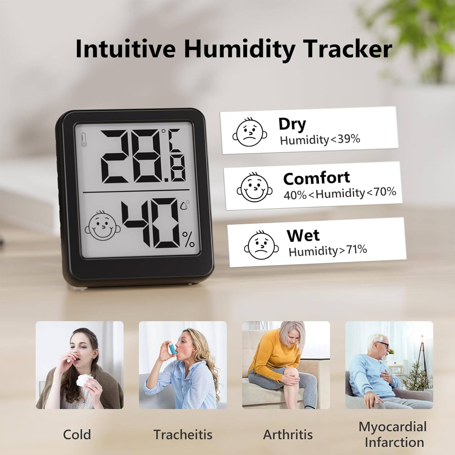 thumbnail image 2 of Digital Indoor Temperature Humidity Monitor Digital Hygrometer Thermometer - Indoor Temperature & Humidity Monitor With Comfort Indicator Digital Thermometer Hygrometer 2 of 13