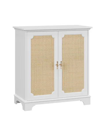 Front. Spaco - Spaco Rattan Decorated Liquor Cabinet, Farmhouse Buffet Hutch with Display Storage, Solid Frame, for Entry Living Room - White.
