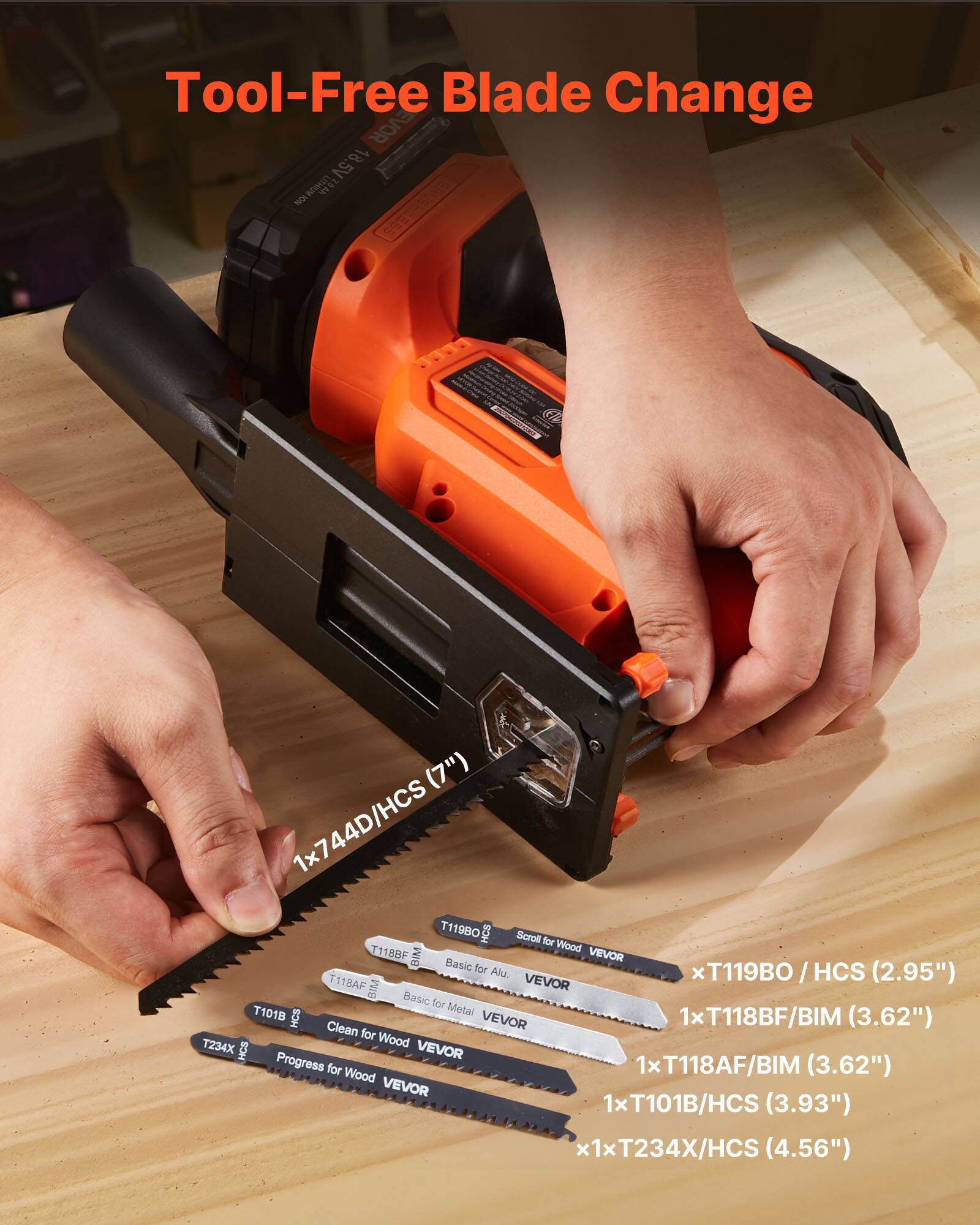 Tool-Free Blade Change

1x744D/HCS (7")

1xT119BO/HCS (2.95")

1xT118BF/BIM (3.62")

1xT118AF/BIM (3.62")

1xT101B/HCS (3.93")

1xT234X/HCS (4.56")