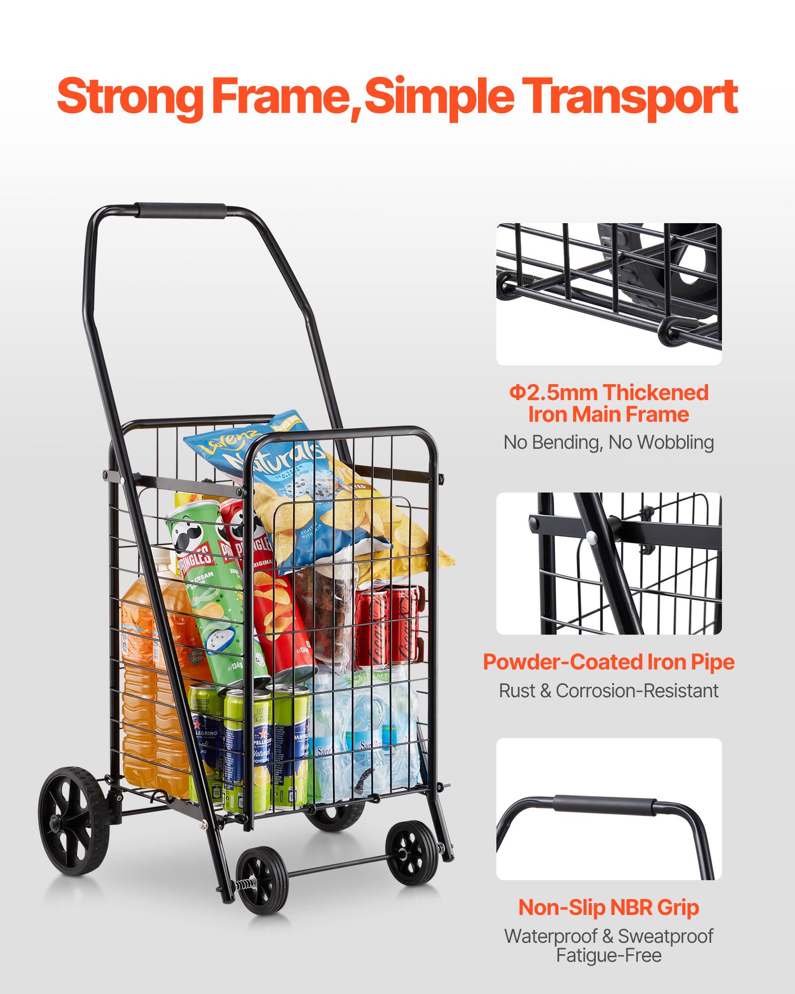 Strong Frame, Simple Transport

- ¥2.5mm Thickened Iron Main Frame
  - No Bending, No Wobbling

- Powder-Coated Iron Pipe
  - Rust & Corrosion-Resistant

- Non-Slip NBR Grip
  - Waterproof & Sweatproof
  - Fatigue-Free
