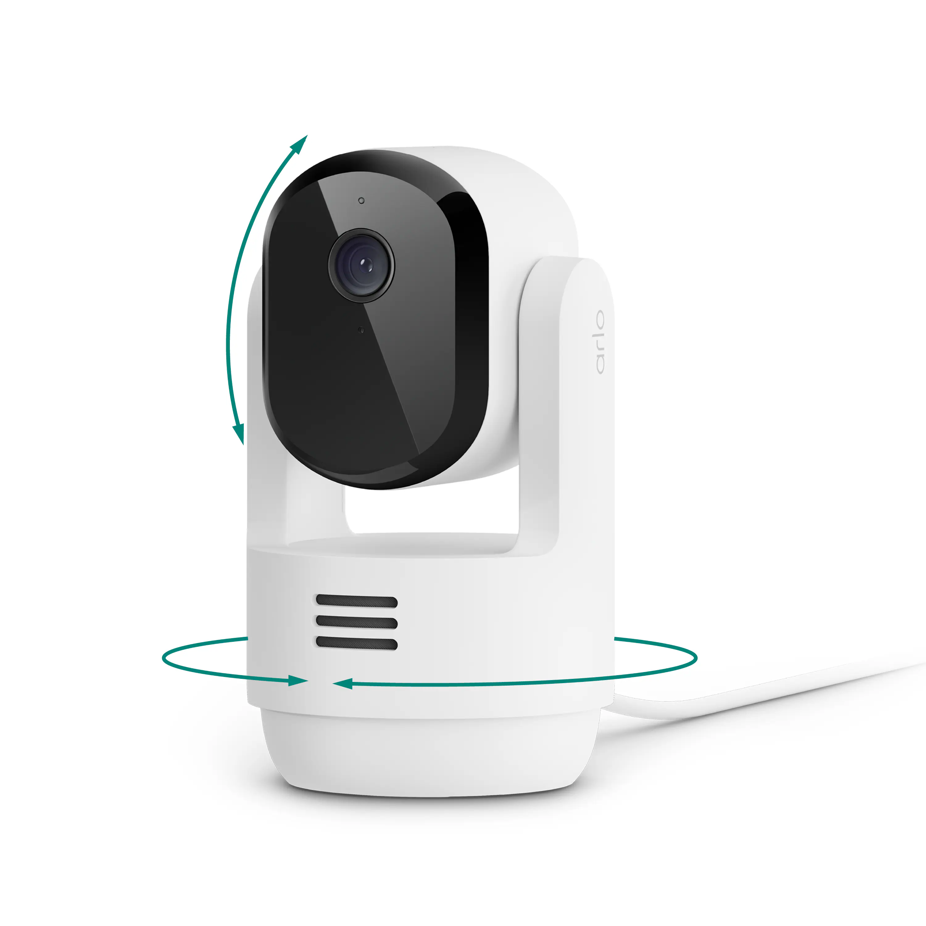 Front. Arlo - Essential Pan Tilt Indoor Security Camera 2K (2025 Release) - Wired Plug-In Powered, Privacy Mode, 1-Cam - White.