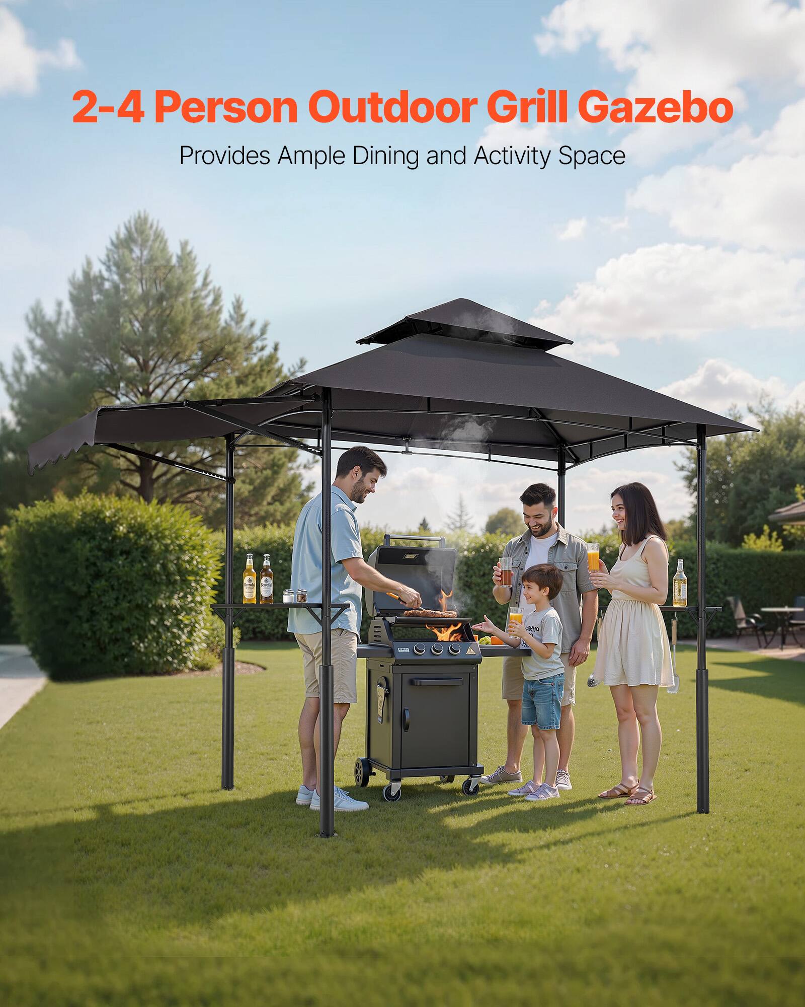 2-4 Person Outdoor Grill Gazebo  
Provides Ample Dining and Activity Space