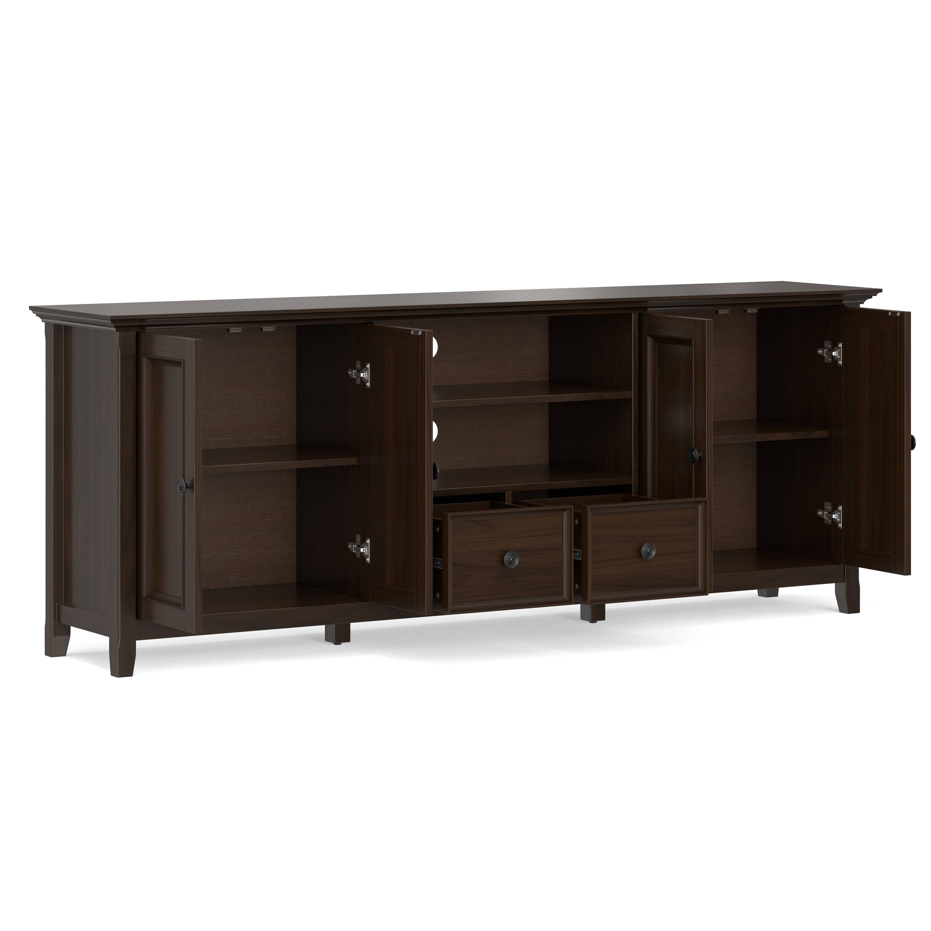 Back. Simpli Home - Simpli Home Amherst 84 inch Wide Solid Wood Transitional TV Stand in Brunette Brown/Bronze - Brunette Brown.