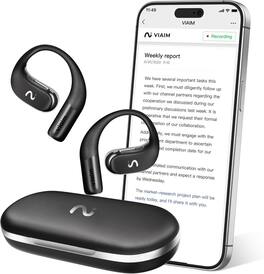 VIAIM - OpenNote AI Recorder Open-Ear Headphones with FlashRecord, Call Recording, Real-Time Transcription and Translation - Black