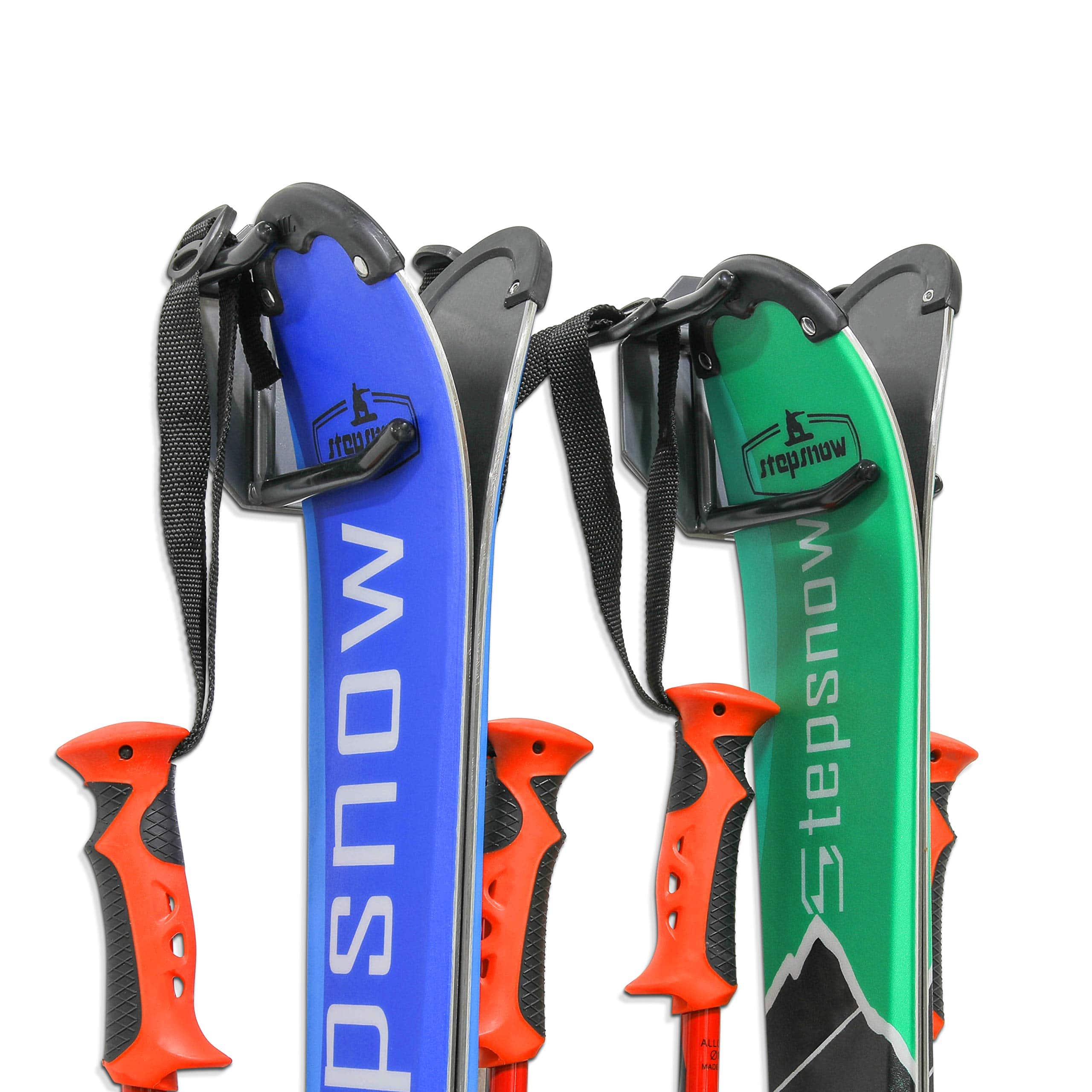 RaxGo - Wall Mounted Ski Rack, Holds 2 Pairs of Skis & Skiing Poles or Snowboard, Set of 2 Hooks - Black