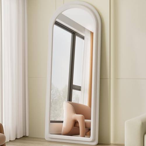 Comfort Essence - Full Length Mirror 63"x24" Wavy Floor Arched Standing Mirrors Cloud Shaped Flannel Wall Dressing Body Han - Arched - White