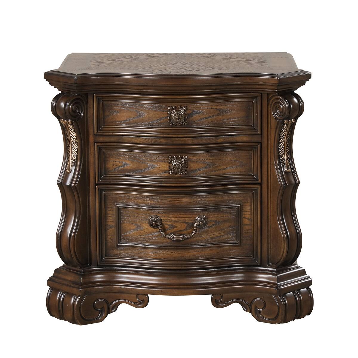 Angle. Loheer - Loheer Traditional Bedroom Nightstand, Dark Brown Three-Drawer Wood Table with USB Ports - Dark Brown.