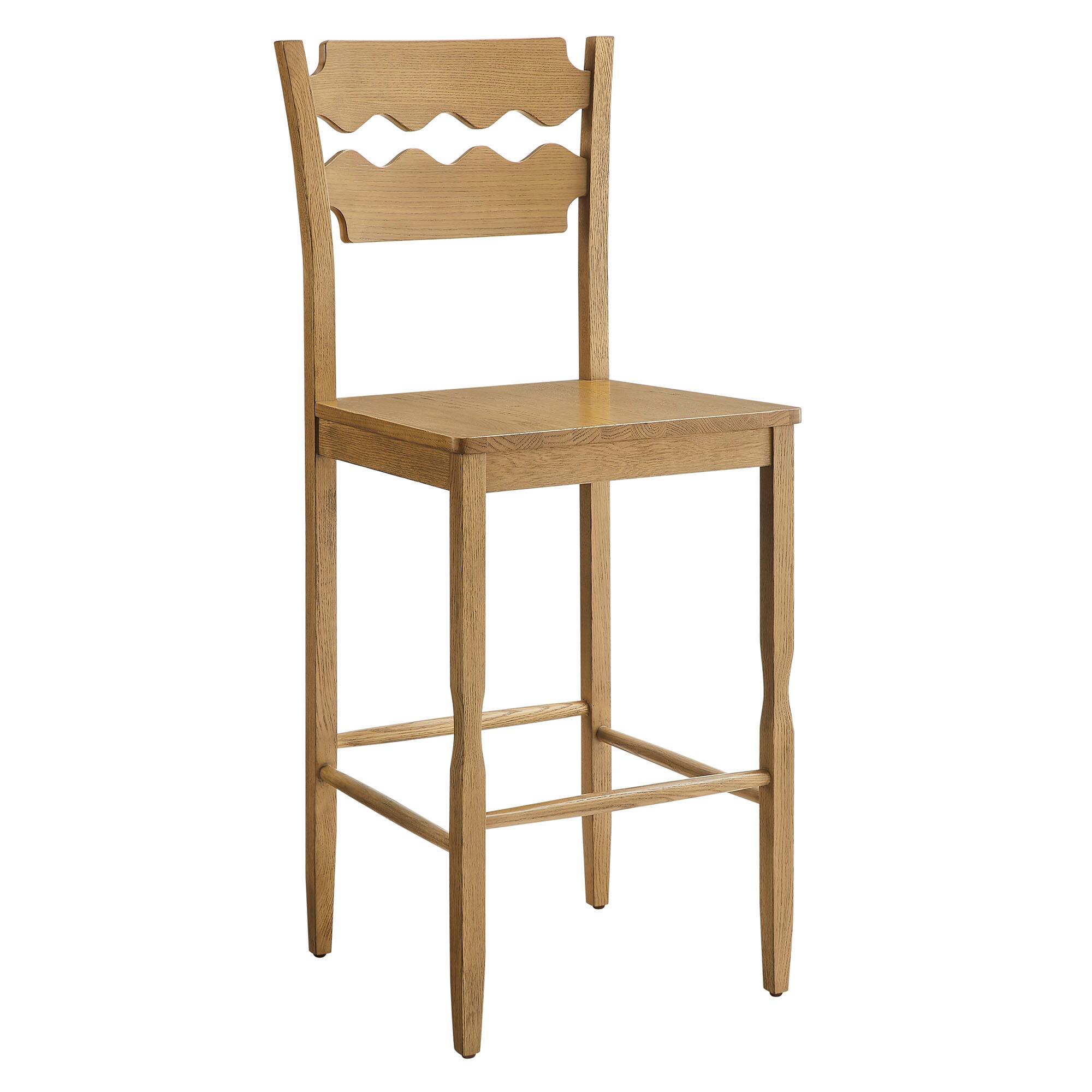 Angle. Modway - Jax Oak Wood Bar Stool With Wavy Razor Back by Modway - Weathered Oak.