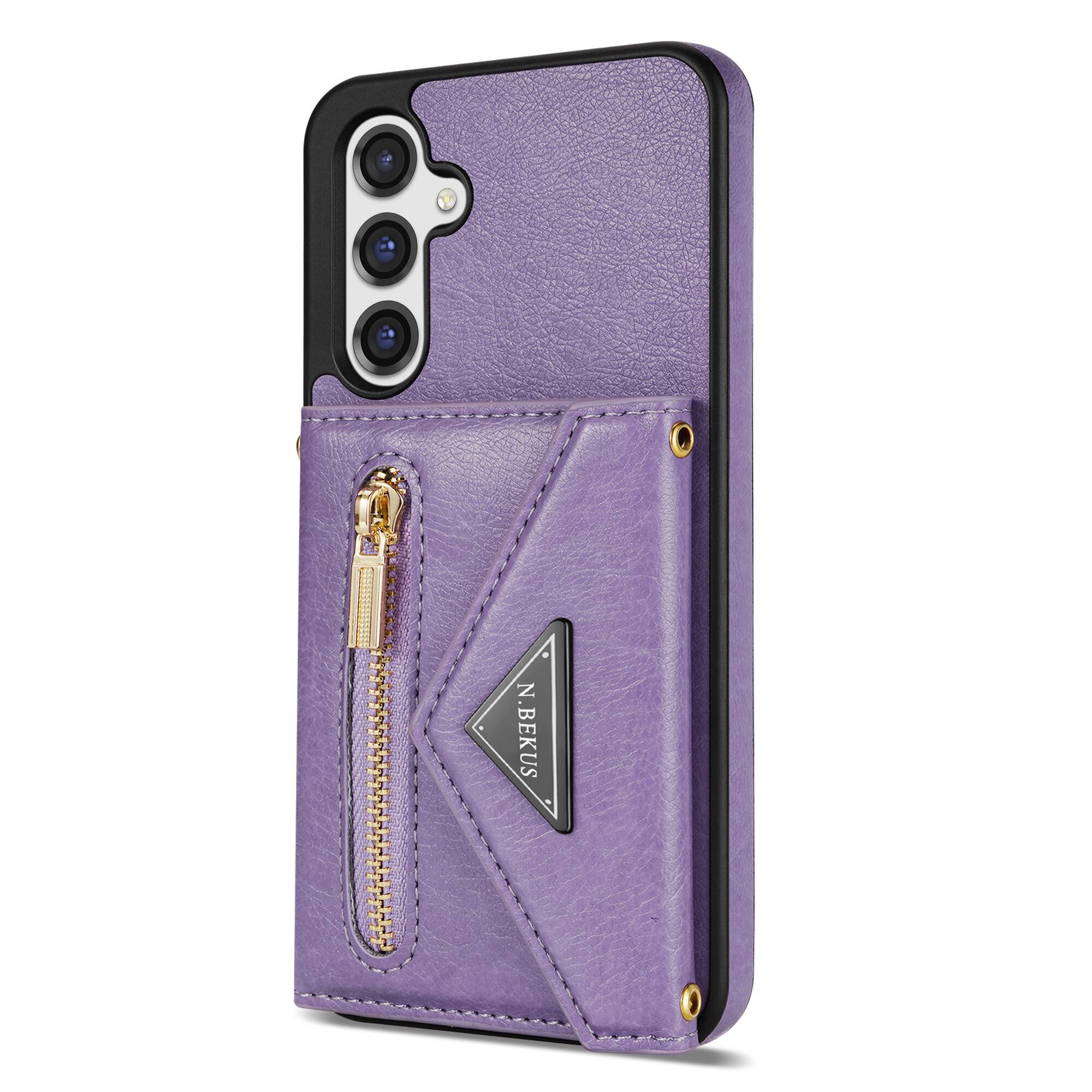 Alt View 1. Dteck - Crossbody Wallet Case for Samsung Galaxy S26+, Shockproof PU Leather Stand Cover with Zipper Pocket and Card Slots - Purple.
