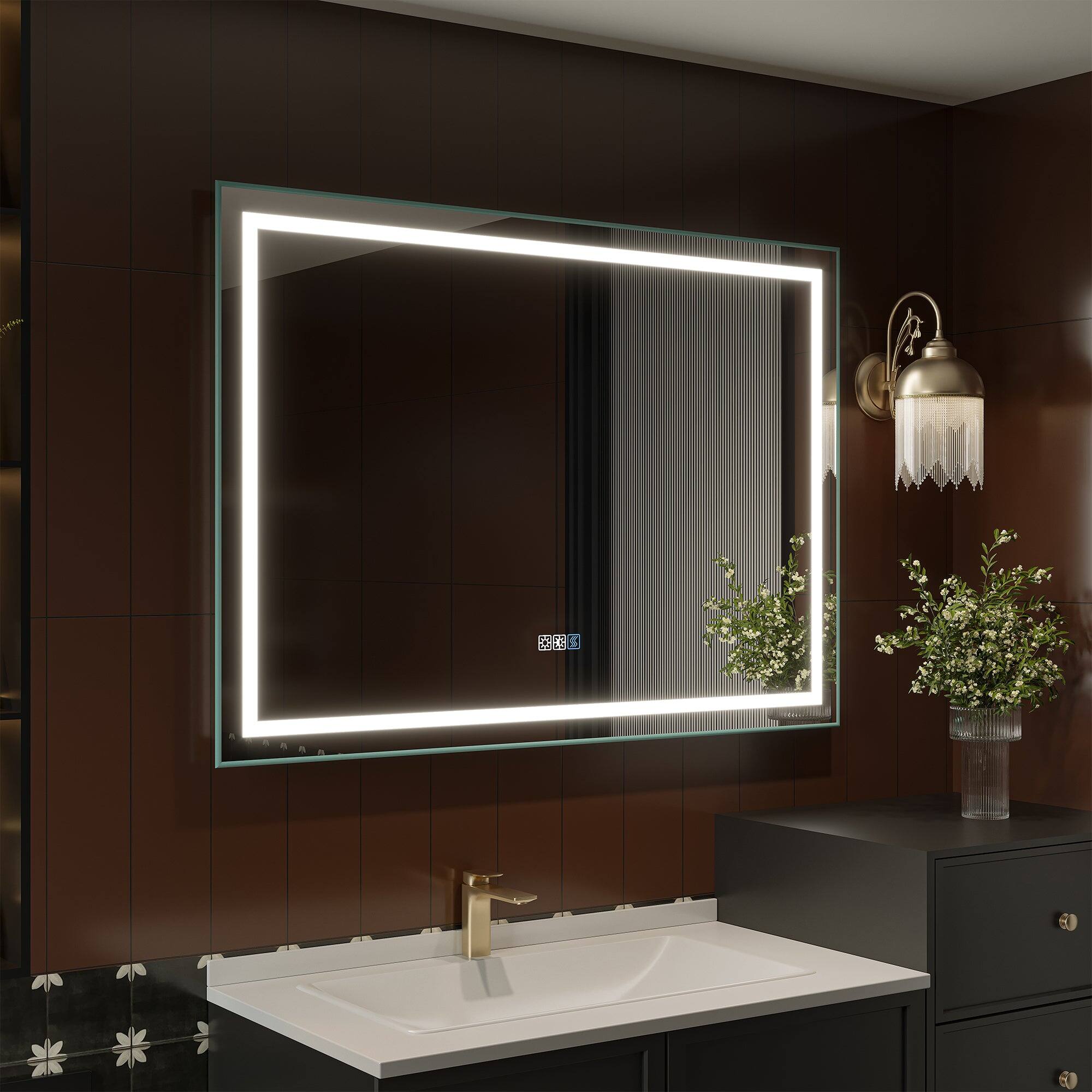Alt View 10. Boyel Living - 36 in. W x 48 in. H Frameless Rectangular LED Light Bathroom Vanity Mirror - Glass.