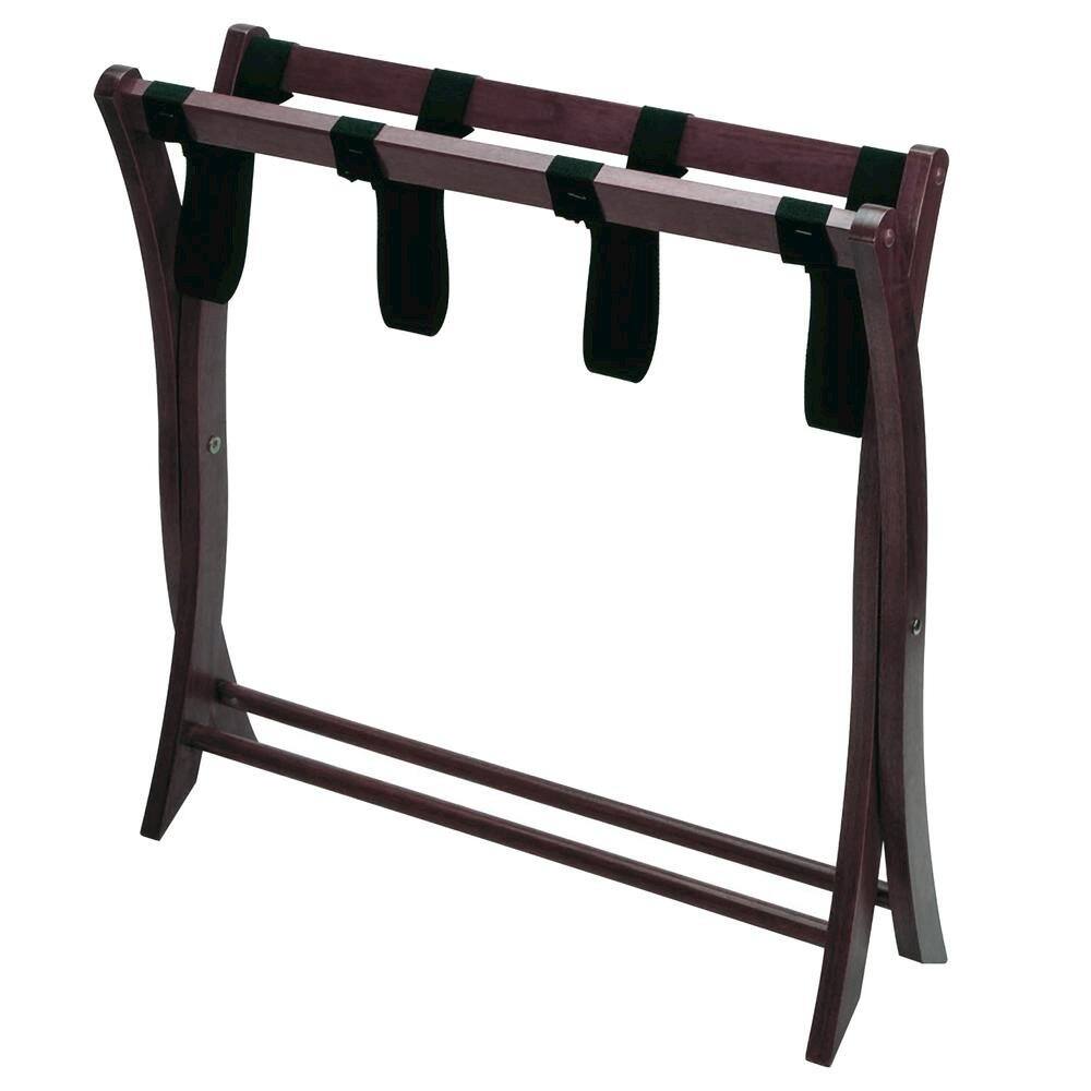 Back. FurniFact - Dark Espresso Solid Wood Folding Luggage Rack for Suitcases with Sturdy Straps - Espresso.