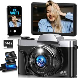 CAMKORY - 4K Selfie-Ready Digital Camera | 180° Flip Screen| WiFi | Autofocus | Portable Travel Camera