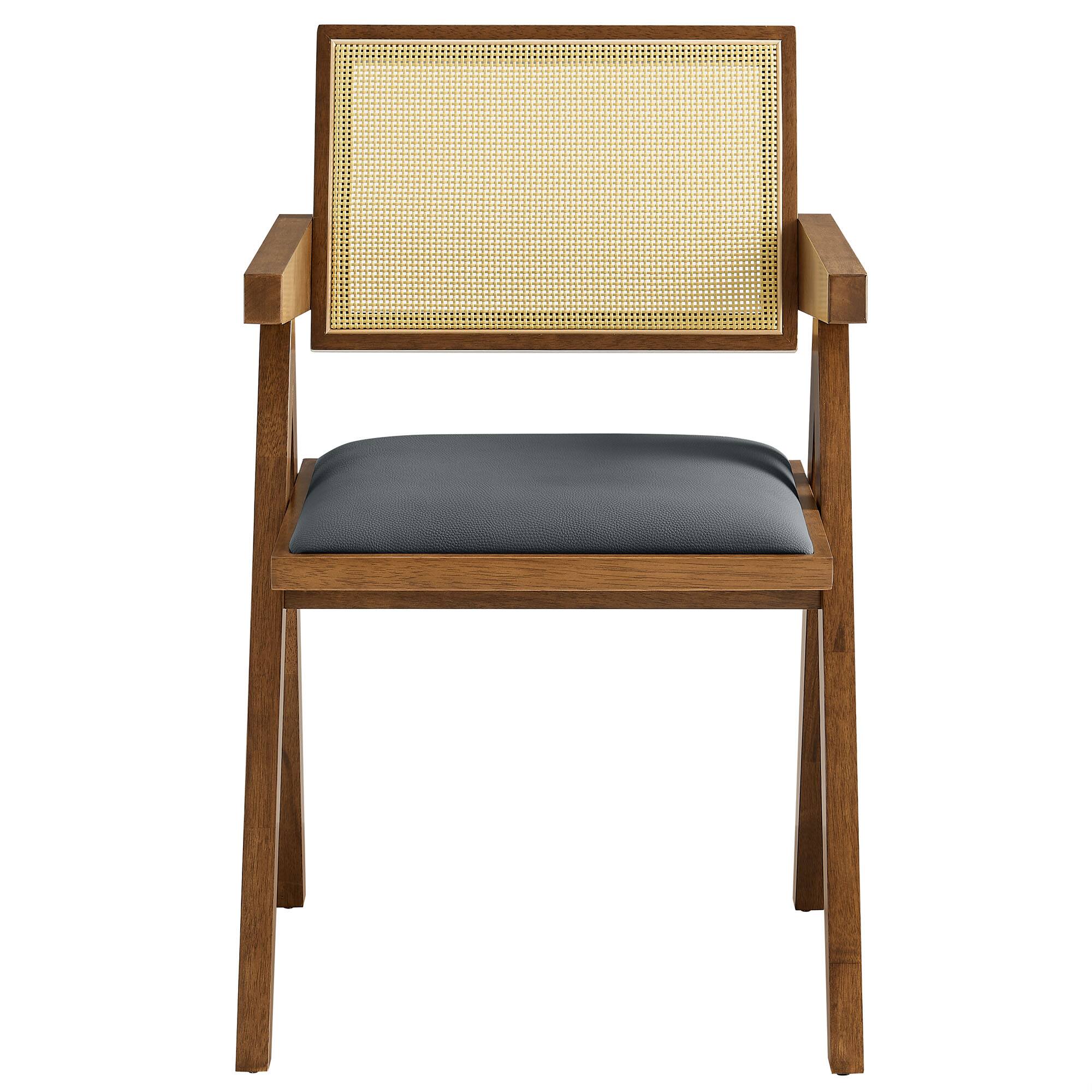 Alt View 5. Modway - Thera Vegan Leather Cane Dining Armchairs Set of 2 by Modway - Walnut Black.