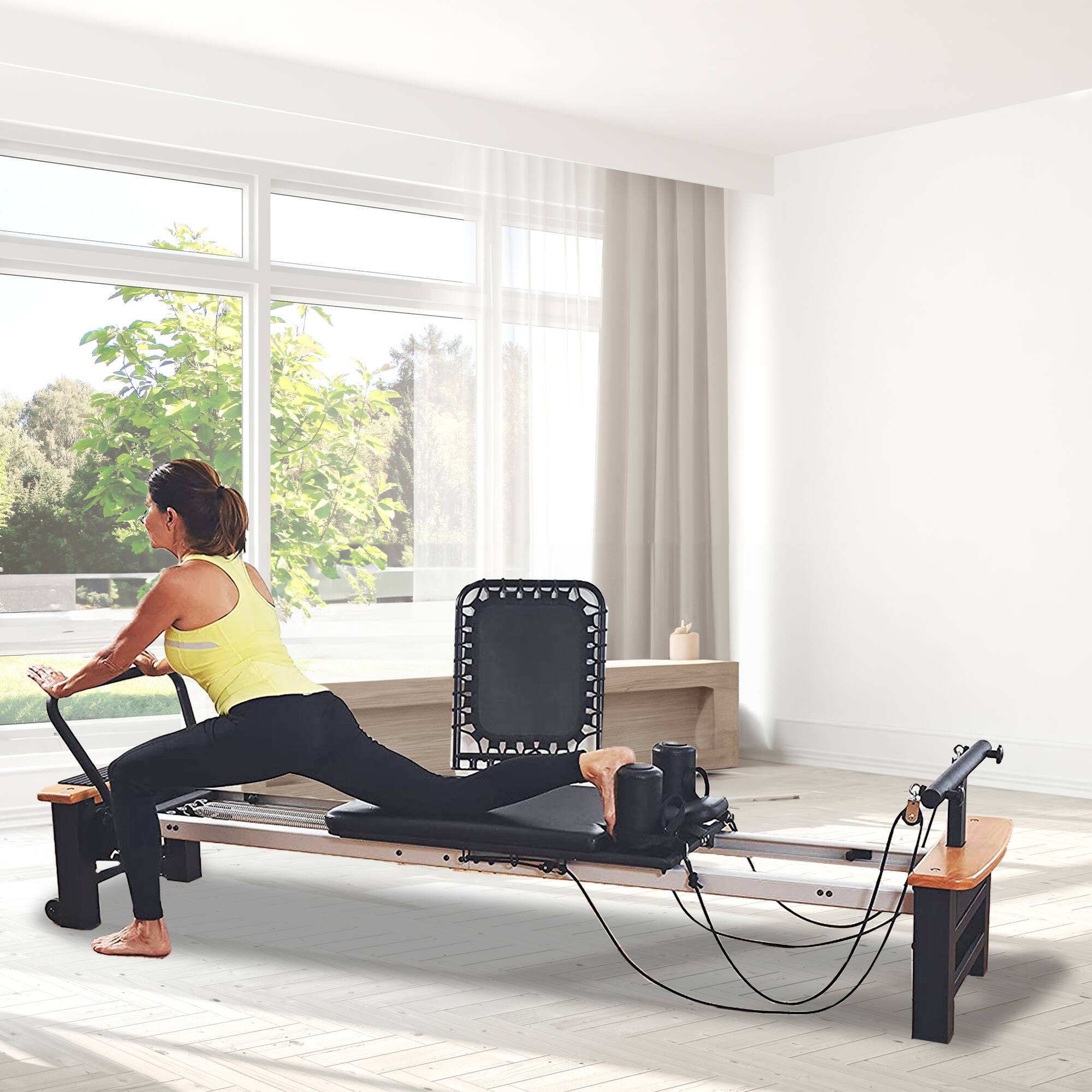 Alt View 3. Stamina Products - Stamina AeroPilates Pro Reformer Resistance System with Form Cardio Rebounder - Black.