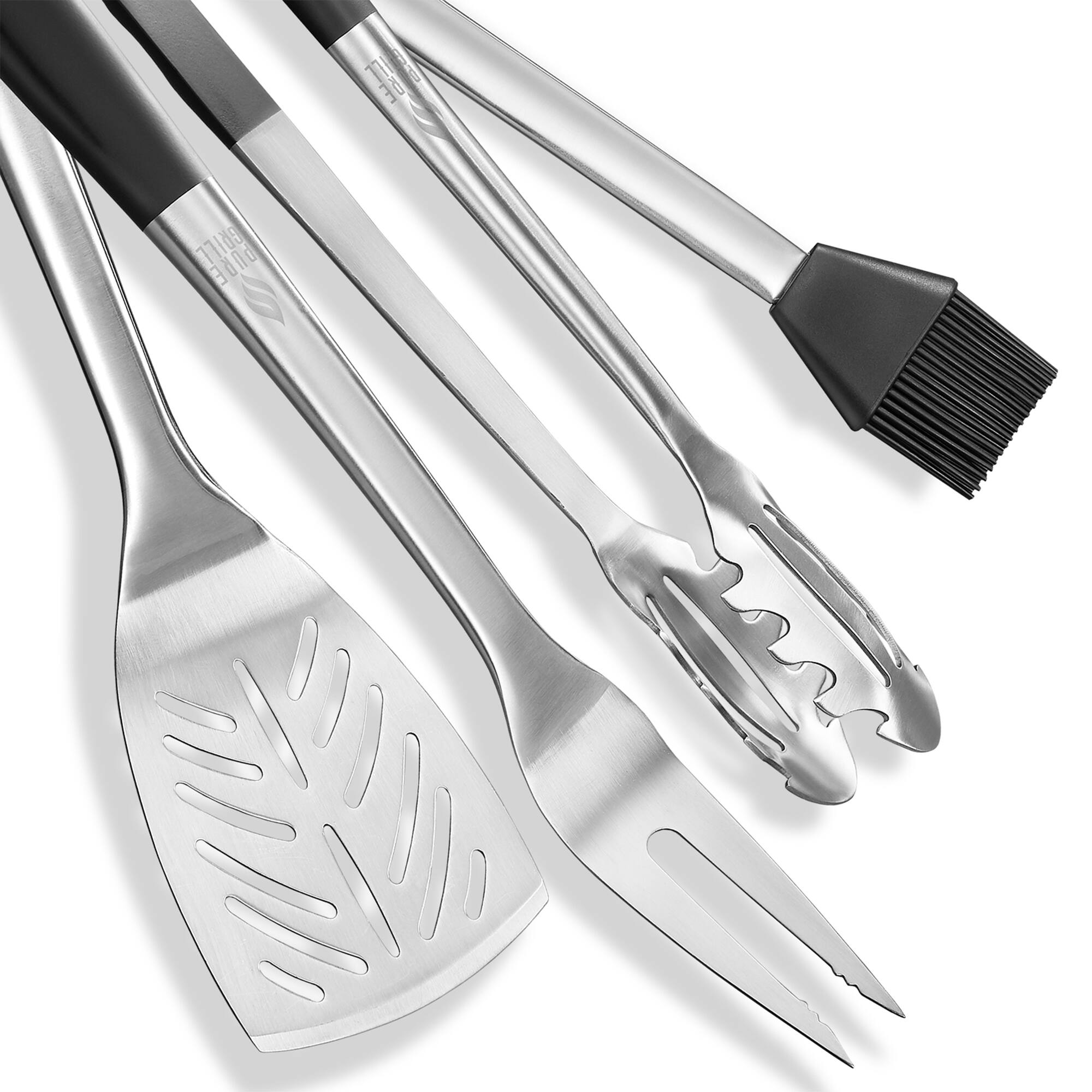 Alt View 2. Pure Grill - 4pc BBQ Tool Utensil Set - Stainless Steel - Silver.