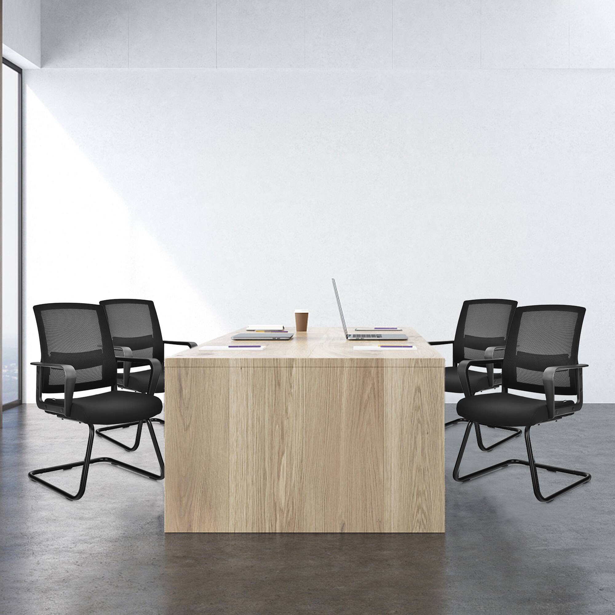 Alt View 4. Costway - Costway Set of 4 Conference Chairs Mesh Reception Office Guest Chairs w/ Lumbar Support - Black.