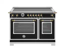 Bertazzoni - 48" Heritage Series Induction Range - Nero Matt/Gold - Black