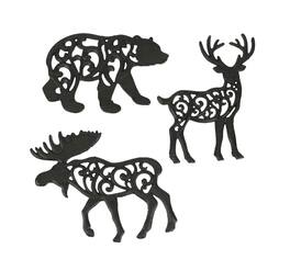 Zeckos - Set of 3 Cast Iron Lodge Design Kitchen Trivets Wall Hanging Art Deer Moose Bear - Brown