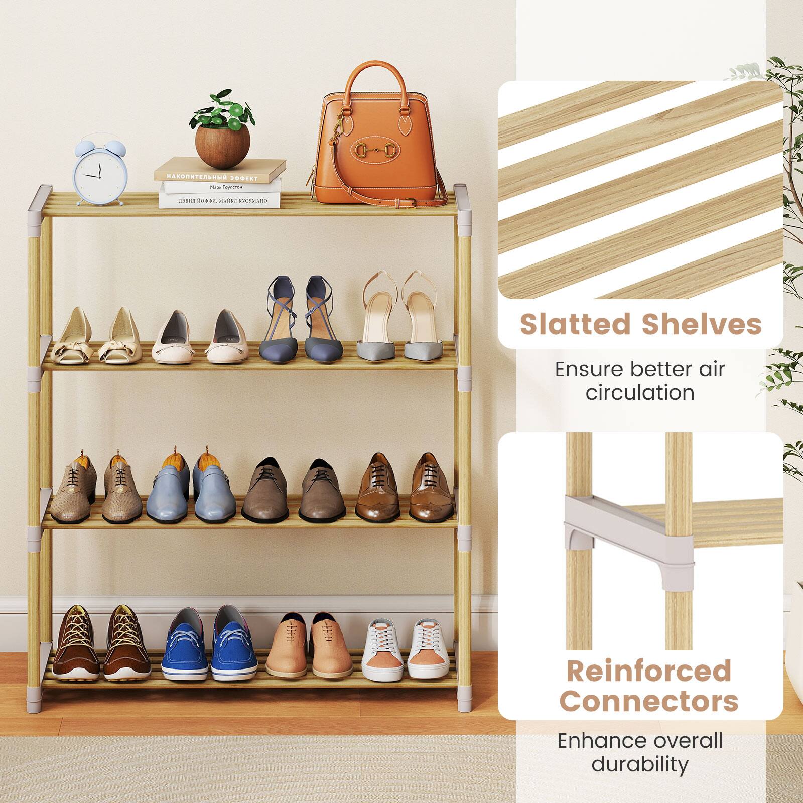 Slatted Shelves  
Ensure better air circulation  

Reinforced Connectors  
Enhance overall durability