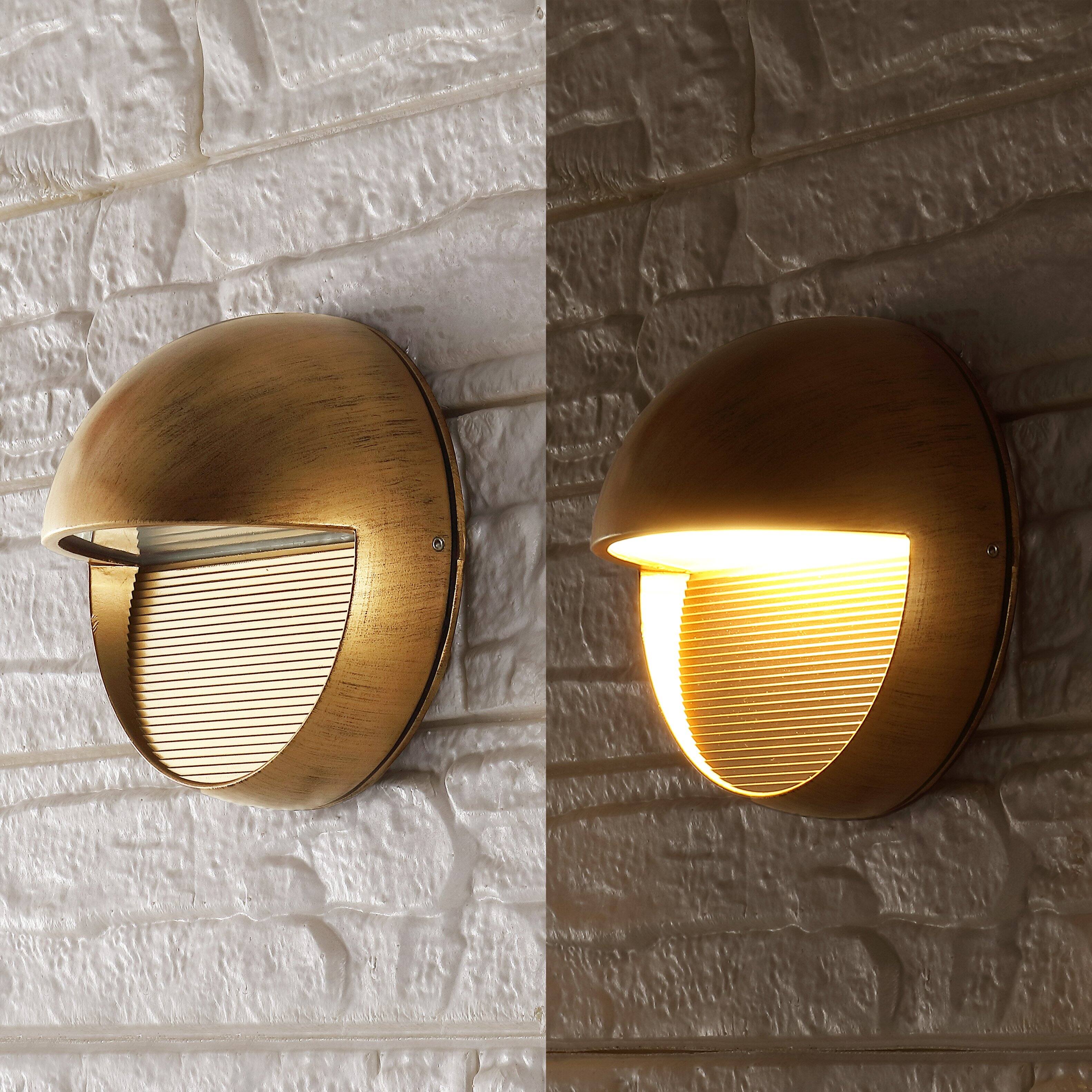 Alt View 4. Jonathan Y - Orbe 6.25" Outdoor Metal/Glass Integrated LED Wall Sconce, Antique Gold - Antique Gold.