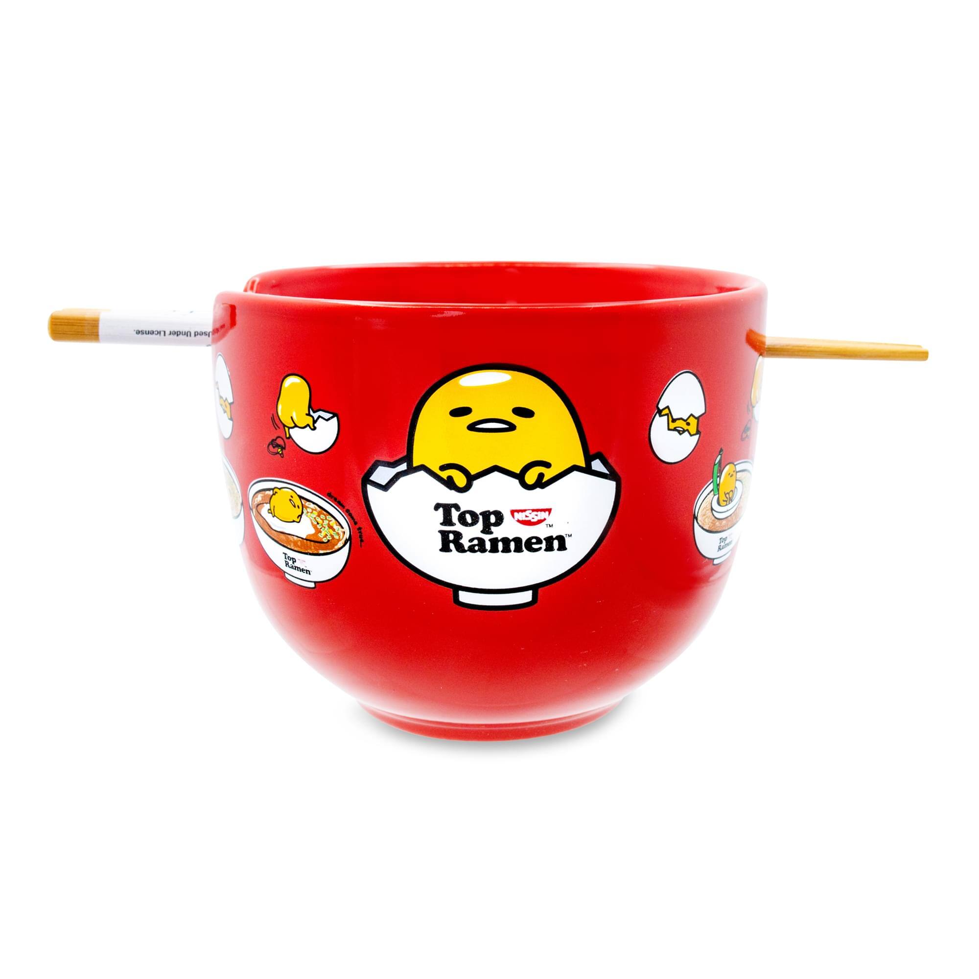 Silver Buffalo - Sanrio Gudetama x Nissin Top Ramen 20-Ounce Noodle Bowl and Chopstick Set - Red