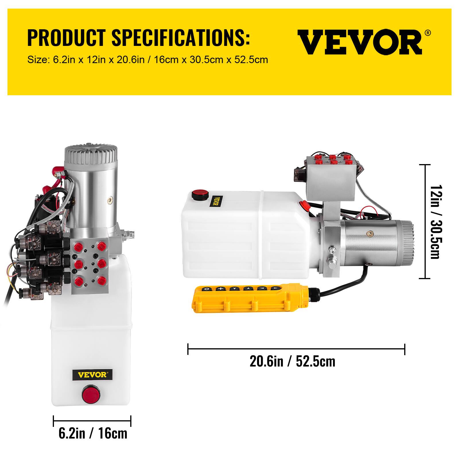 PRODUCT SPECIFICATIONS:  
VEVOR  
Size: 6.2in X 12in X 20.6in / 16cm X 30.5cm X 52.5cm