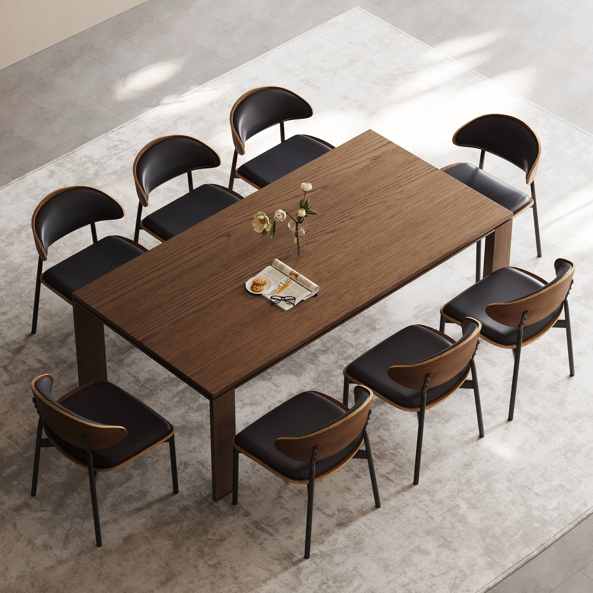 Alt View 4. luck idea - 70.86" Solid wood long dining table, suitable for 8-10 people,Modern Mid-Century Kitchen Dinner Tables - Walnut color.