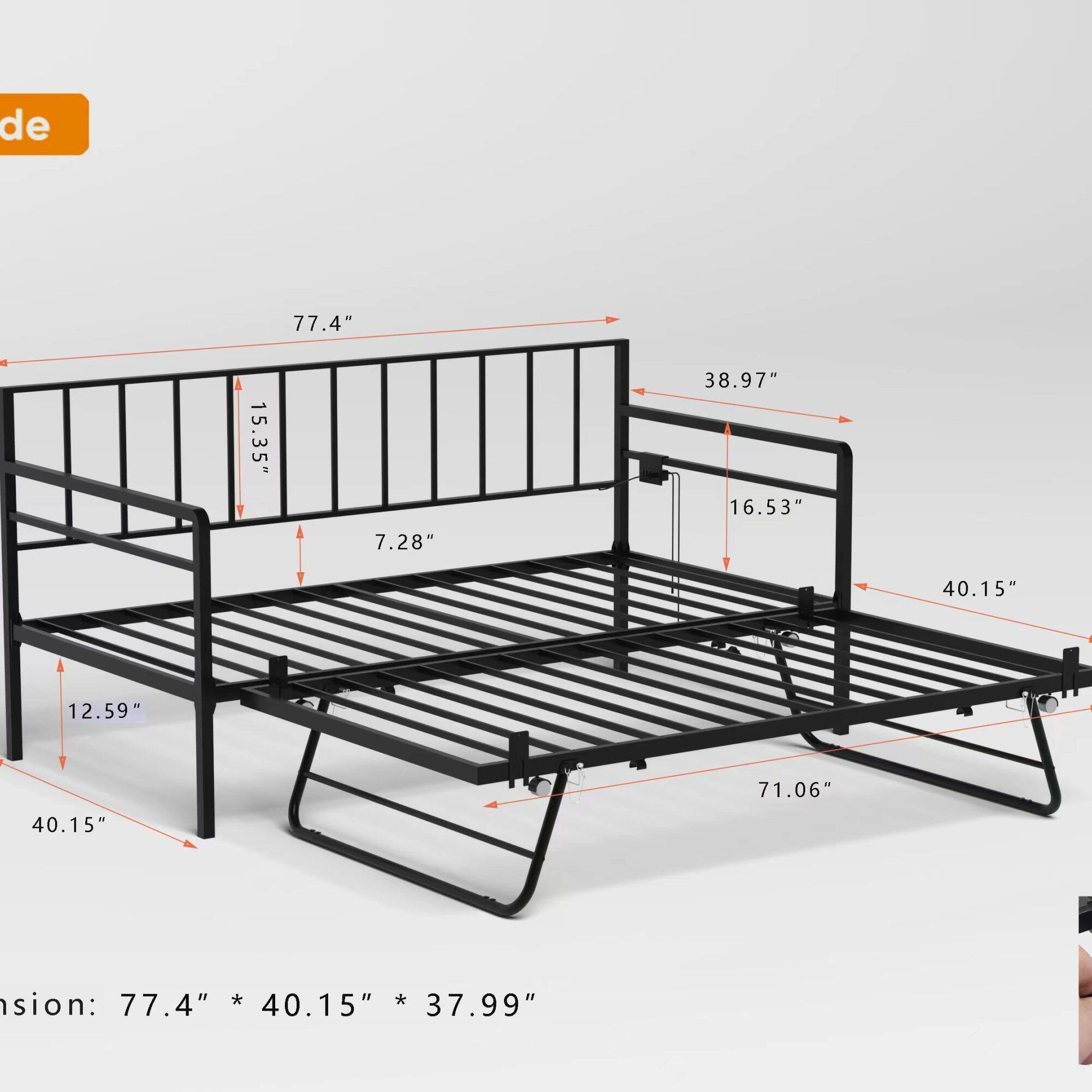 de

77.4"  
15.35"  
7.28"  
38.97"  
16.53"  
40.15"  
12.59"  
71.06"  
40.15"  

sion: 77.4" * 40.15" * 37.99"