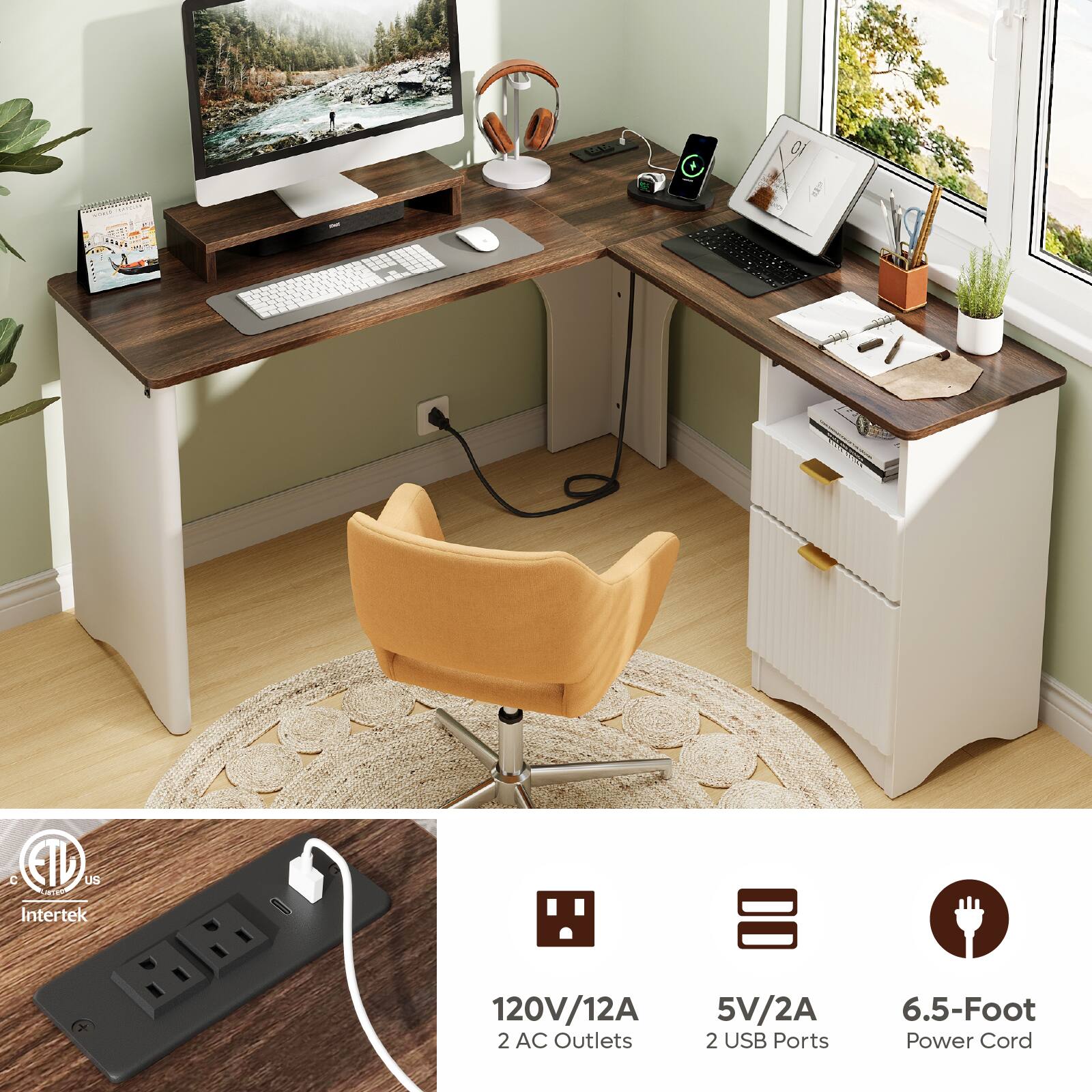 Intertek  
120V/12A  
2 AC Outlets  
5V/2A  
2 USB Ports  
6.5-Foot Power Cord