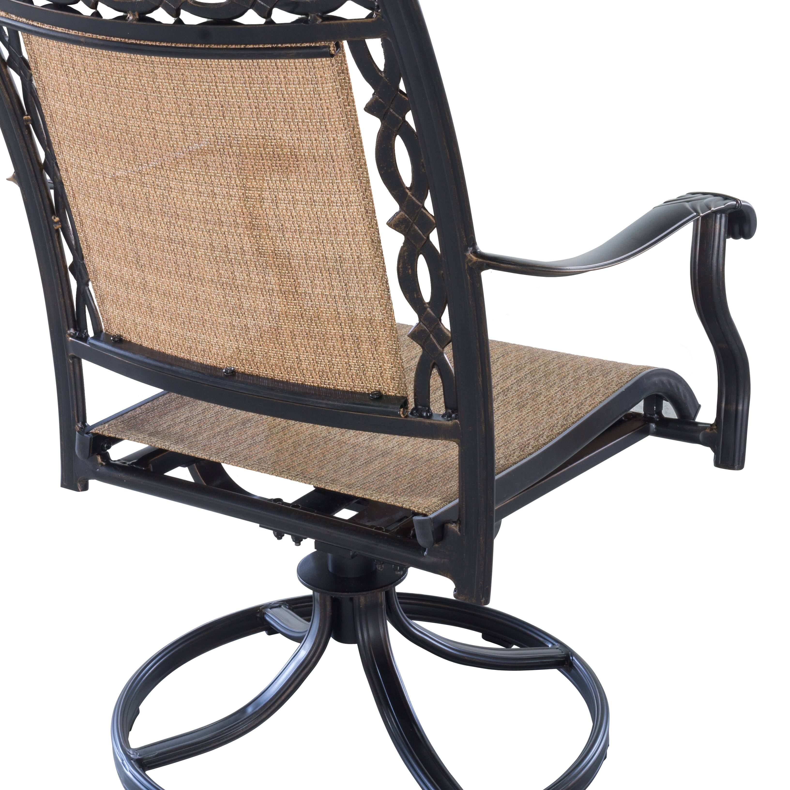 Alt View 2. Mondawe - 2-Piece Outdoor Patio Cast Aluminum Swivel Sling Chair - Black+Brown.