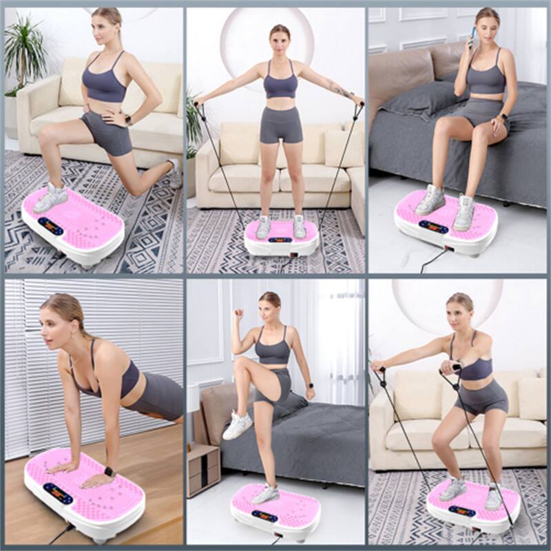 Back. HTUTWOO - Vibration Plate Fitness Platform, Whole-Body Vibration,Adjustable Speed,Compact,with Resistance Bands and Remote Control - PINK.